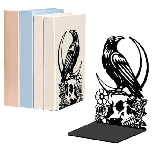 WADORN 1 Pair Raven Metal Decorative Bookend for Shelves, Heavy Duty Book Ends Modern Bird Non-Skid Books Holder Stand Black Book Support Stoppers for Desk Bookshelf Office Home, 5.3x4.3x7.8 Inches - color: Raven