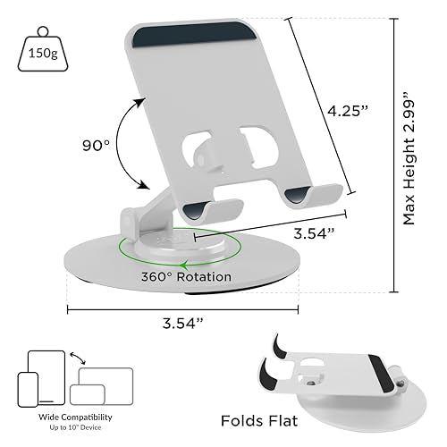 Uncaged Ergonomics 360° Swivel Rotating Adjustable Phone Stand for Desk, Portable & Foldable Cell Phone Stand for Desk, Compact Mobile Stand for Tabletop, Office, Kitchen & Bedroom (Silver) - color: Silver