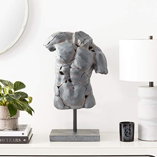 Modern Cracked Male Torso Sculpture – Polyresin Statue with Textured Black Finish – Artistic Sculptures Home Decor for Office or Living Room – 15"x9"x25", Black - color: Black