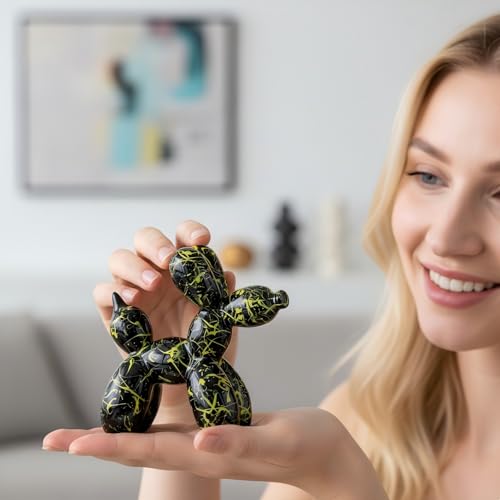 Creative Black Balloon Dog Statues Small Ceramic Animal Sculpture Modern Home Decor Living Room Desktop Decorations Bedroom Office Cabinet Ornament (Black-C) - color: Black-c