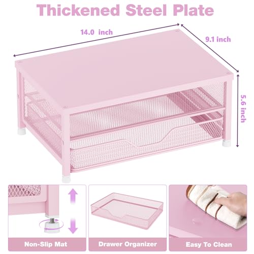 OPNICE Computer Monitor Stand Riser, Desk Organizer with Drawer, Laptop Stand, Office Desk Accessories & Workspace Desktop Organizers Storage for Office Supplies(Pink) - color: Pink