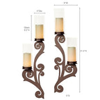 Augustine Scrollwork Bronze Candle Wall Sconce Pair | Metal Designs with Included Hurricane Style Glass Candleholder - color: Bronze