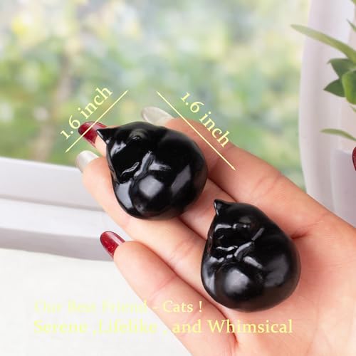 Black Obsidian Sleeping Cat Statue,1.6 Inch Crystal Carved Cat Figurine Home Office Desk Decor,Zen Meditation Gift for Cat Lovers,Feng Shui Luck Charm - color: Black Obsidian Sleeping Cat