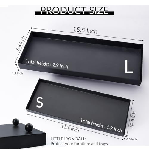 Rectangle Black Matte Metal Tray, Suit for Candle Holder, Vanity Decor Projects, Bathroom Toilet Tank Tray, Perfume or Jewelry Storage, and Coffee Table Centerpiece-Mini - size: 11.4" x 4.3" x 1.3"