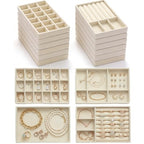 16 Pack Velvet Jewelry Trays for Drawers, Stackable Jewelry Organizer Trays with Dividers, 8.3 x 5 in Drawer Inserts for Rings Necklaces Earrings Bracelets, Beige