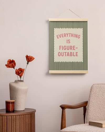 FGFK Everything Is Figureoutable Inspirational Wall Art Poster Hanger Frame, Retro Pink and Green Positive Affirmations Canvas Prints Framed Wall Decor for Home Classroom Office, 12x16 Inch - color: Retro Postcard-Pink and Green