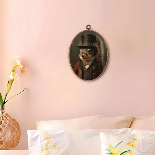 Hxlac Victorian Squirrel Oval Wall Art Framed, Vintage Victorian Style Animal Oval Wall Decor, Autumn Squirrel Hanging Canvas Prints Wall Sculptures for Farmhouse Home Room Decor, 8.5x11.5 Inch - color: oval squirrel
