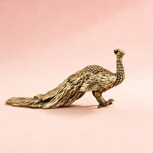 Vintage Mini Peacock Brass Figurine Cute 3D Aminal Statues for Home Office Table Desk Mantle Decor Tea Pet Decoration Funny Gifts for Women Men Friend (HTBJ3609) - color: Fdjlcs3609