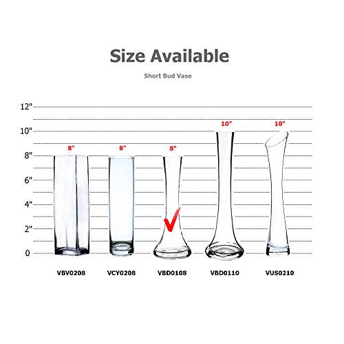 WGV Gathering Bud Vase, Width 3", Height 8", Clear Standard Concaved Hurricane Glass Floral Container Centerpiece Planter for Wedding Party Event Home Office Decor, 1 Piece - size: 3"x8"H Gathering