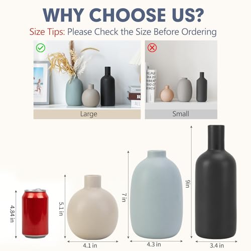 Ceramic Vase Set of 3, Large Neutral Rustic Vases for Farmhouse Decor, Pampas Grass & Dried Flowers and Table Living Room Home Decor - color: 3pcs-multicolor Large