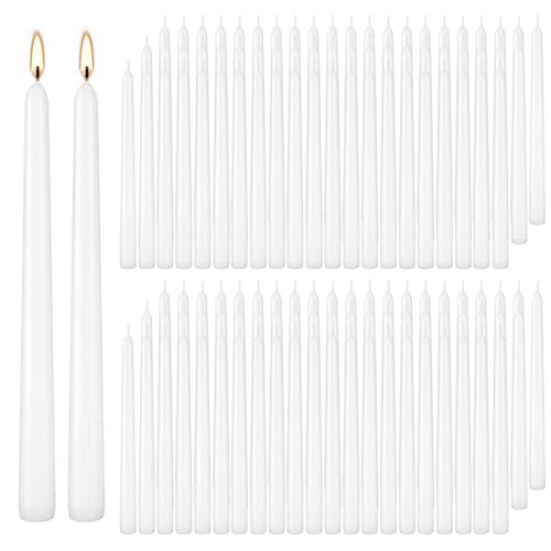 YOROXRG 100Pack White Taper Candles, 7-8 Hours Burn Time, Unscented, Smokeless and Dripless, 0.75 x 10 Inch Dinner Candle Set for Household, Wedding, Party and Home Décor Candlesticks - color: White-100