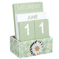 AceOrbit Green Daisy Flower Wood Block Perpetual Calendar Coquettish Desk Decor Cute Month Week Date Display Decorative Block Calendar for Women Office Home Desk Gift for Women - style: Green Daisy