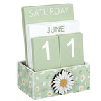 AceOrbit Green Daisy Flower Wood Block Perpetual Calendar Coquettish Desk Decor Cute Month Week Date Display Decorative Block Calendar for Women Office Home Desk Gift for Women - style: Green Daisy