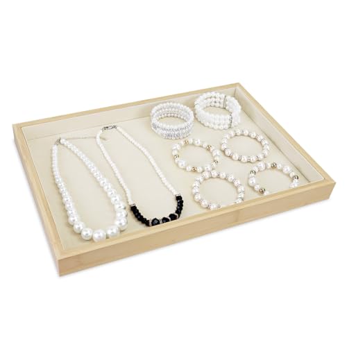 MOOCA 2 Pcs Bamboo Jewelry Display Tray, Presentation Tray, Organizer for Rings, Necklaces, Earrings, and Accessories, Beige Color, 14" W x 9.6" D x 1.2" H - color: 1 Compartment