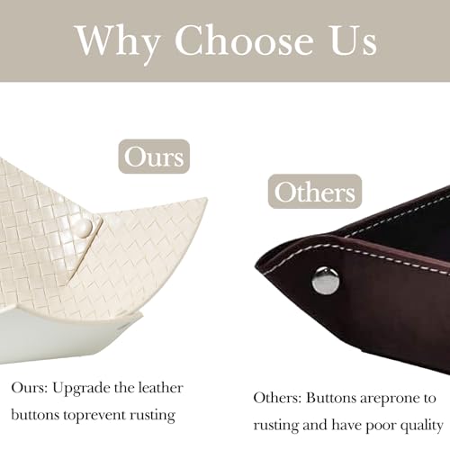 KINIVA 2 Pack PU Leather Jewelry Valet Tray for Men Women,Small Key Bowl for Entryway Table,Portable Travel Catchall Dice Tray (Bowl-White-2pcs) - style: Bowl-White-2pcs