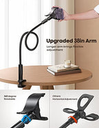 Lamicall Gooseneck Phone Holder Bed - [Nylon Braided] Flexible Arm, 38inch Overall Length, 360 Adjustable Clamp Clip, Overhead Cell Phone Mount Stand for Bed, Desk, 4-7” Cellphone, Gifts - color: Black
