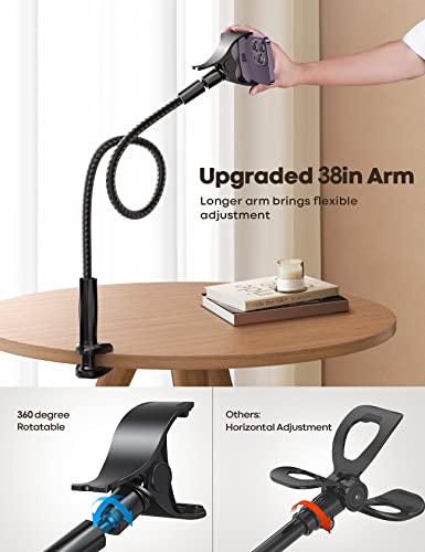 Lamicall Gooseneck Phone Holder Bed - [Nylon Braided] Flexible Arm, 38inch Overall Length, 360 Adjustable Clamp Clip, Overhead Cell Phone Mount Stand for Bed, Desk, 4-7” Cellphone, Gifts - color: Black