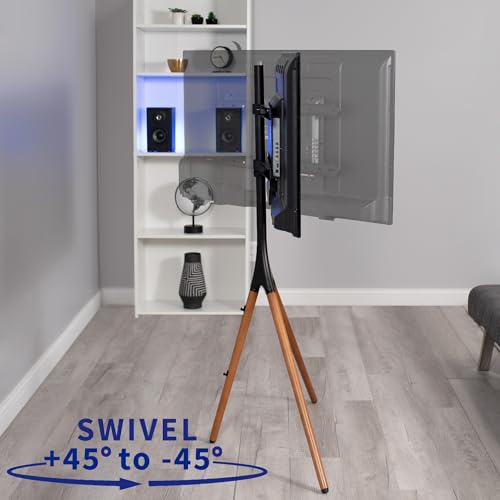 VIVO Artistic Easel 45 to 65 inch LED LCD Screen, Studio TV Display Stand, Adjustable TV Mount with Swivel and Tripod Base, Black Bracket, Dark Walnut Legs, STAND-TV65A - color: Black - Treated Wood