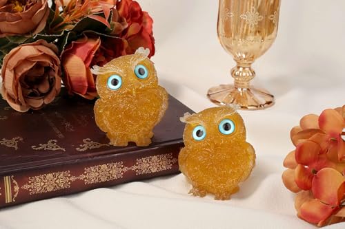 LAIDANLA 2.4" Citrine Owl Figurine Natural Healing Crystal Cute Owl Animal Statue Pocket Sculpture Reiki Spiritual Energy Gemstone Home Office Room Desk Decor Gifts - color: L-citrine
