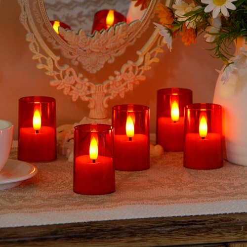 Flameless Small Tea Light LED Candles, Acrylic Battery Operated Votive 1.7" x2.5" with Remote Control and Timer, Tealight Red Flickering Warm Light Pack of 8 Electric Long Lasting - color: Red, size: 8 x 2.5"