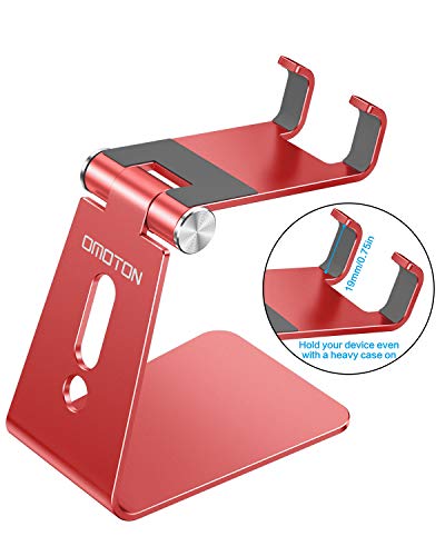 OMOTON Adjustable Cell Phone Stand, C2 Aluminum Desktop Phone Holder Dock Compatible with iPhone 15 14 13 Xs XR 8 Plus 7 6, Samsung Galaxy, Google Pixel, Android Phones, Red - color: Red