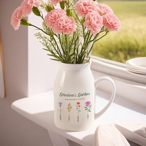 Personalized Flower Vase Small Ceramic Vase with Birth Month Flower Decorative Vases Home Decor Grandma's Garden Blooming in Love Mother's Day Birthday Gift for Mom, Wife, Grandma, Mama, Nana - color: Style 07