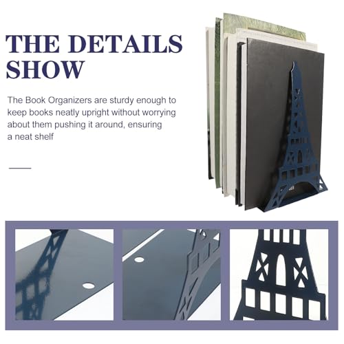 SAFIGLE 2Pcs Metal Tower Shape Book Holders for Desk Organization Decorative Book Stands for Home Office Library Sturdy Reusable for Shelves - color: Blue