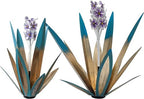 Metal Agave Plant Garden Art, 2 Pack Tequila Rustic Sculpture, Rustic Metal Agave Plants Lawn Home Ornaments, for Yard Stakes, Garden Figurines, Outdoor Patio (2 PCS Purple Flowers) - color: 2 Pcs Purple Flowers