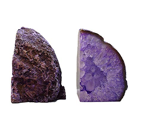 JIC Gem Book Ends for Shelves Dyed Purple Agate Bookends Natural Geode Brazilian Rock Stone Book Ends Decorative with Rubber Bumpers Small Size(1 Pair, 2-3 LBS) - color: Purple Dyed, size: 2-3LBS.