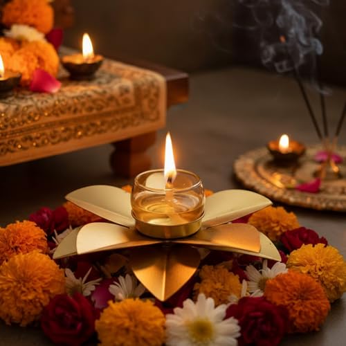 Decorative Metal Flower Tea Light Candle Holder, Gold, 3 Inch, Modern Floral Wall Art Decor