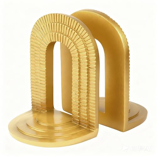 Decorative Gold Bookends for Heavy Books - Set of 2 Vintage Arch Book Ends for Shelves Non-Skid Book Stopper for Christmas Birthday Mother’s