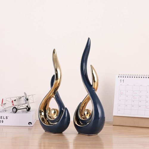 Abstract Ceramic Modern Sculpture, Knick Knacks Statues for Living Room, Shelf, TV Stand, Coffee Table, Dining Room, Office, Bedroom, Home Decor, Centerpiece, Great Gift Idea (Blue Gold) - color: Blue Gold