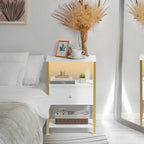 BOLUO White and Gold Nightstand with Charging Station, LED Night Stand with Fabric Drawers and Shelf, Bedside Table with USB Ports and Outlets, Bedroom Nightstand Modern - color: D. Gold