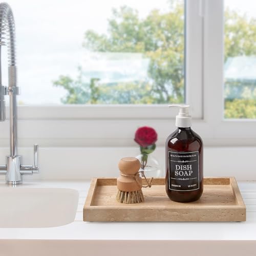 Large Travertine Vanity Tray, Luxury Stone Organizer for Bathroom & Kitchen Counter | Holds Soap Dispenser, Jewelry, Perfume Bottles | Non-Resin, Non-Ceramic Décor - color: Travertine, size: 11.8" x 7.8" x 1.2"