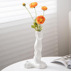 Hand Vase,10.63'' H Muscular Arm Ceramic Vase, Artistic White Ceramic Flower Vase for Home Decor, Table Centerpiece, Modern Sculptural Aesthetic 10.63'' H