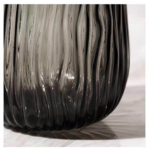Black Grey Glass Vase for Flowers,Dark Grey Bud Tall Glass Vases,H-8.0" Simple Striped Design for Home Floor Decor,Farmhouse Decor, Centerpiece Coffee Table Decorations - color: Smoke Grey, size: H-8.0IN