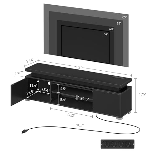 Rolanstar TV Stand with Power Outlet & LED Lights, Modern Entertainment Center for 32/43/50/55/65 Inchs TVs, TV Table, Universal Gaming LED TV Media Stand with Large Storage Cabinet, Black - color: Black