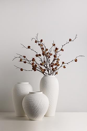 Vintage Ceramic Vase, Minimalist Texture Stone Patterned White Flower Vase, Decorative Vase for Living Room Shelf Farmhouse Dining Table Centerpiece Decor (White Texture Set of 3) - size: White Texture Set of 3