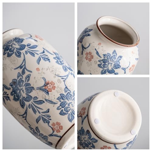 Blue and White Vase, Vintage Blue Ceramic Flower Vessel,Ceramic vases for Home Decor,Vintage Vase for Home Decor, Living Room, Shelf, Office, Rustic Table Centerpiece (Blue and white-02, Large) - color: Blue and White-02, size: Large