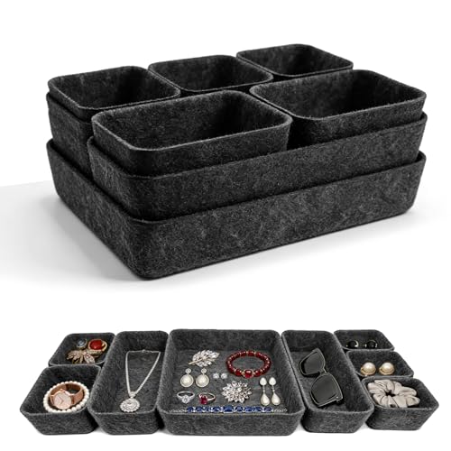 8pcs Felt Desk Drawer Organizer Tray, 4 Sizes Drawer Organizers Set for Office Supplies, Jewelry, Makeup, Cosmetics, Desk & Drawer Storage (Charcoal) - color: Charcoal
