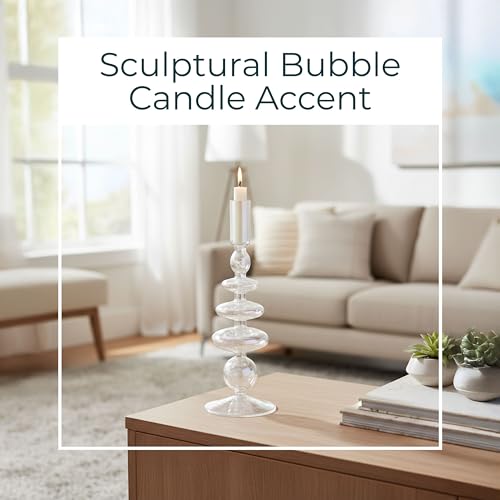 Vintage Glass Candle Holder for Pillar Candles – Taper Candle Holders for Table Decor, or Living Room – Stacked Disc and Sphere Design Candlestick Holders, Boho Home Decor – 11", Clear - color: Clear, size: 11.0" H