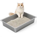 Kirecoo Stainless Steel Litter Box, Large Low Entry Metal Cat Pan Box, Indoor Litter Tray, Non Stick, No Smell, Easy to Clean, Pet Toilet Supplies for Cats - size: 19.48” L x 13.58” W x 3.9” H