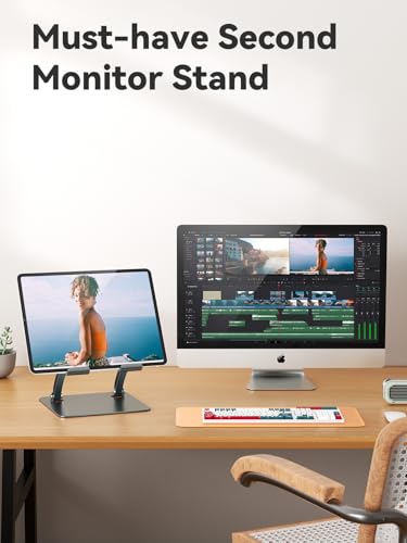 tounee Tablet Holder Stand, Dual Rod Adjustable Aluminum Desktop Stand, Compatible with 4.7-16.9" iPads, Surface Tablets, Portable Monitors, Kindle & More (Gray) - color: Gray