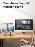 tounee Tablet Holder Stand, Dual Rod Adjustable Aluminum Desktop Stand, Compatible with 4.7-16.9" iPads, Surface Tablets, Portable Monitors, Kindle & More (Gray) - color: Gray