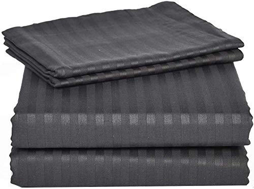 Italian 1500 Thread Count Heavy Soft Egyptian Cotton Sheet Set DEEP Pocket, Queen, Grey Stripe, Premium Italian Finish (Features : Fully Elastic Fitted Sheet Fits 7-9" Pocket) - color: Elephant Grey ( Stripe ), size: Queen Size (Fits 7-9 in Pockets)