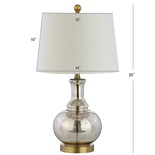 JONATHAN Y 25" Mercury Silver and Brass Gold Glass Table Lamp Set of 2 for Bedroom, Modern Bedside Lamp for Living Room Nightstand, White Linen Drum Shade, LED Bulb Included JYL1068A-SET2 - color: Mercury Silver