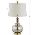 JONATHAN Y 25" Mercury Silver and Brass Gold Glass Table Lamp Set of 2 for Bedroom, Modern Bedside Lamp for Living Room Nightstand, White Linen Drum Shade, LED Bulb Included JYL1068A-SET2 - color: Mercury Silver