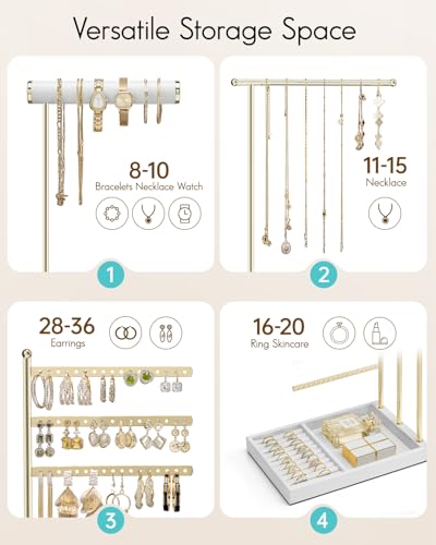 VLANDO Jewelry Stand Organizer with Ring Holder, Jewelry Holder Organizer with Tray, Necklace Holder Bracket Holder Earring Holder - White - color: White
