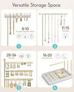 VLANDO Jewelry Stand Organizer with Ring Holder, Jewelry Holder Organizer with Tray, Necklace Holder Bracket Holder Earring Holder - White - color: White