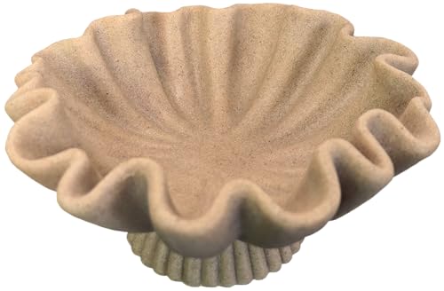10" Large Handmade Decorative Bowl decor , Handicraft Scalloped Bowls for Modern Home Decor,Ruffle Decor,Key Bowl for Entry Table,Decorative Fruit Bowl for Kitchen Counter,Artificial Stone Beige - color: Beige-With base, size: 10inch